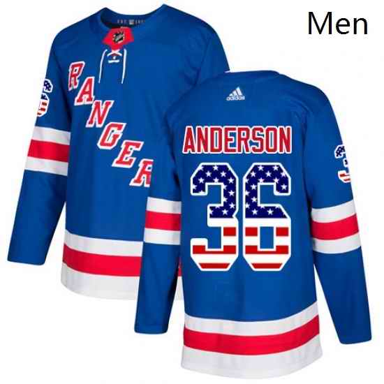 Mens Adidas New York Rangers 36 Glenn Anderson Authentic Royal Blue USA Flag Fashion NHL Jersey